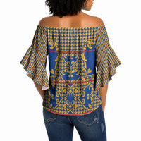 Cobalt Blue Hearts Crown Traditional Geometry Off Shoulder Wrap Waist Top Seanamarena Basotho Blanket Inspired