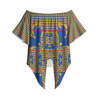 Cobalt Blue Hearts Crown Traditional Geometry Off Shoulder Wrap Waist Top Seanamarena Basotho Blanket Inspired