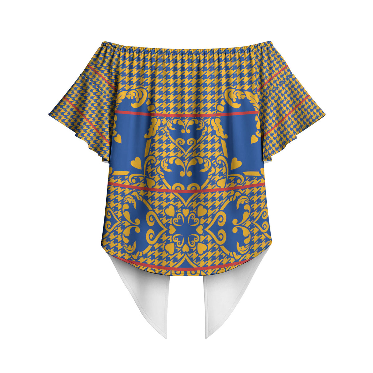 Cobalt Blue Hearts Crown Traditional Geometry Off Shoulder Wrap Waist Top Seanamarena Basotho Blanket Inspired