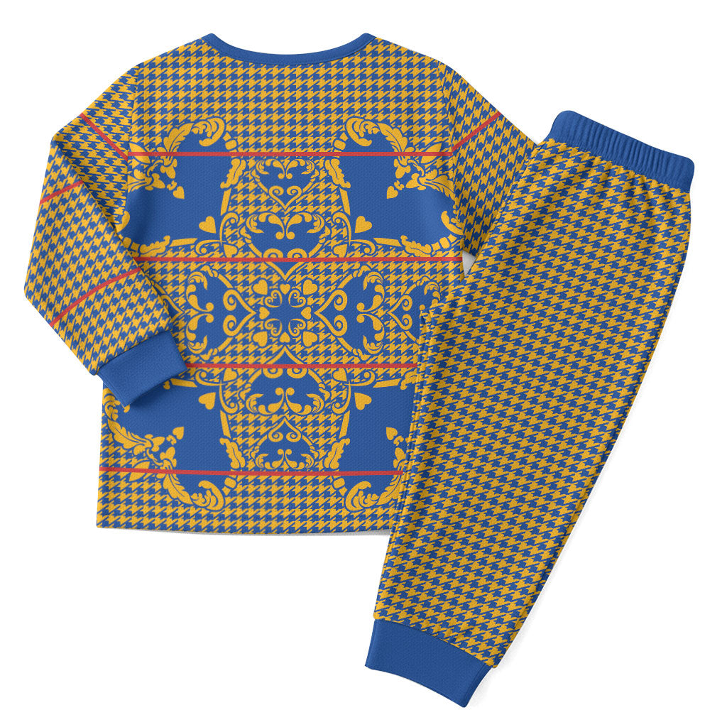 Cobalt Blue Hearts Crown Traditional Geometry Christmas Pajama Set Seanamarena Basotho Blanket Inspired