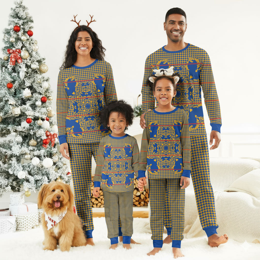 Cobalt Blue Hearts Crown Traditional Geometry Christmas Pajama Set Seanamarena Basotho Blanket Inspired