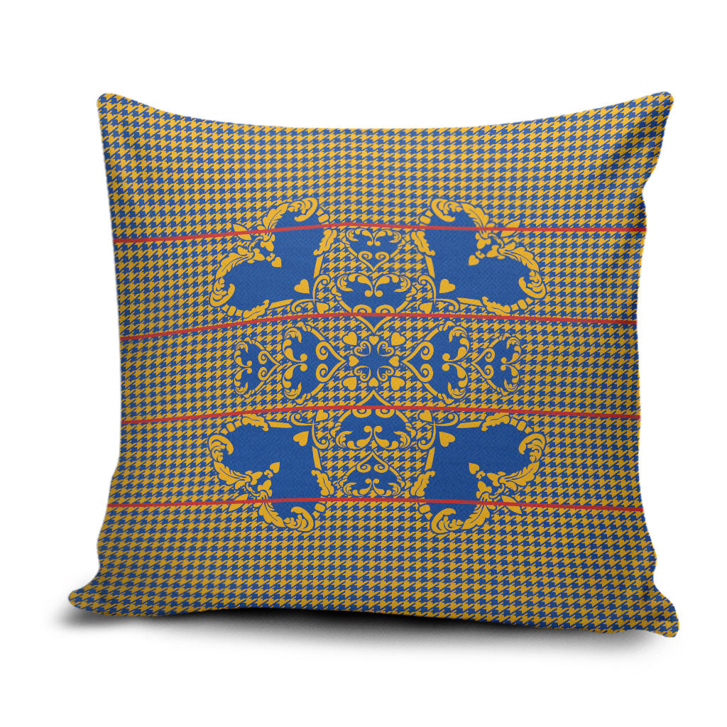 Cobalt Blue Hearts Crown Traditional Geometry Pillow Cover Seanamarena Basotho Blanket Inspired