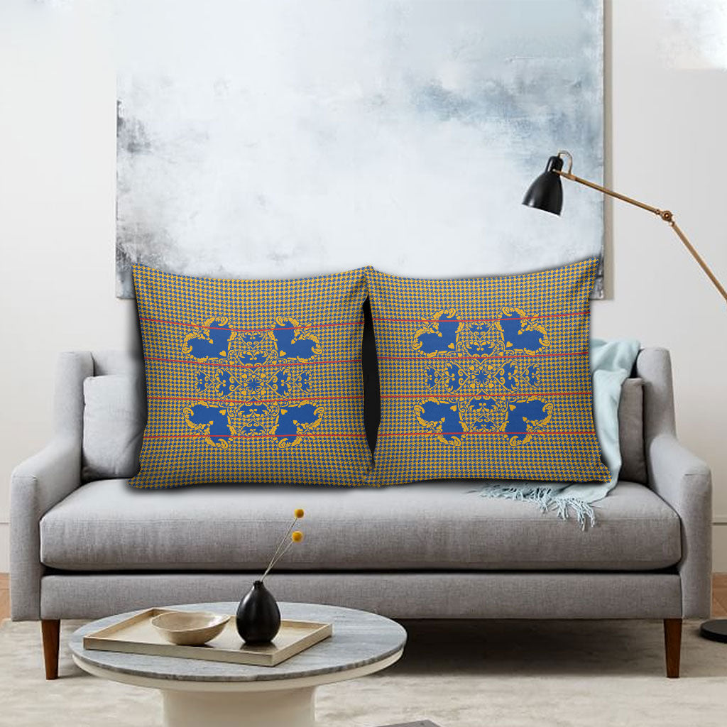 Cobalt Blue Hearts Crown Traditional Geometry Pillow Cover Seanamarena Basotho Blanket Inspired
