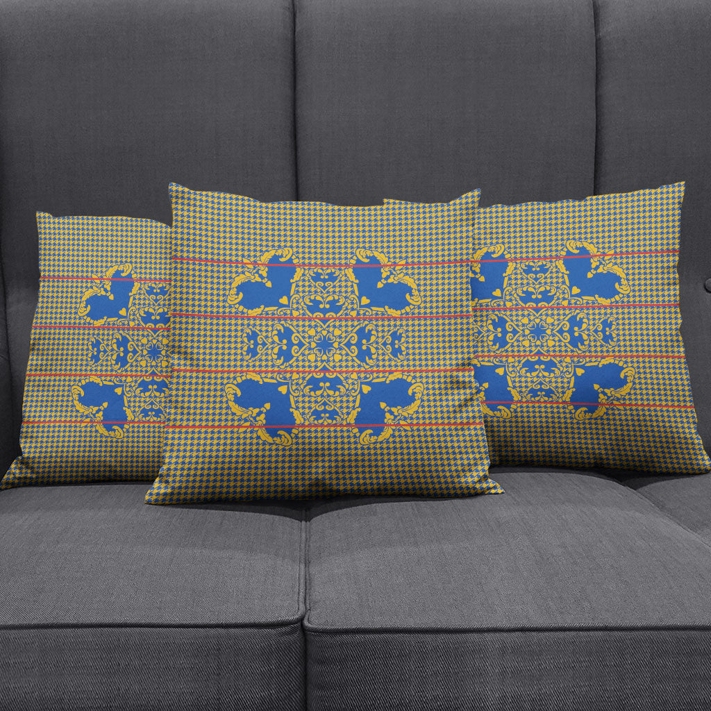 Cobalt Blue Hearts Crown Traditional Geometry Pillow Cover Seanamarena Basotho Blanket Inspired