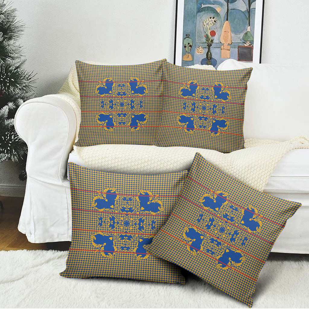 Cobalt Blue Hearts Crown Traditional Geometry Pillow Cover Seanamarena Basotho Blanket Inspired
