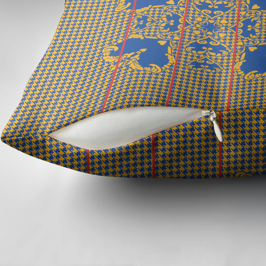 Cobalt Blue Hearts Crown Traditional Geometry Pillow Cover Seanamarena Basotho Blanket Inspired