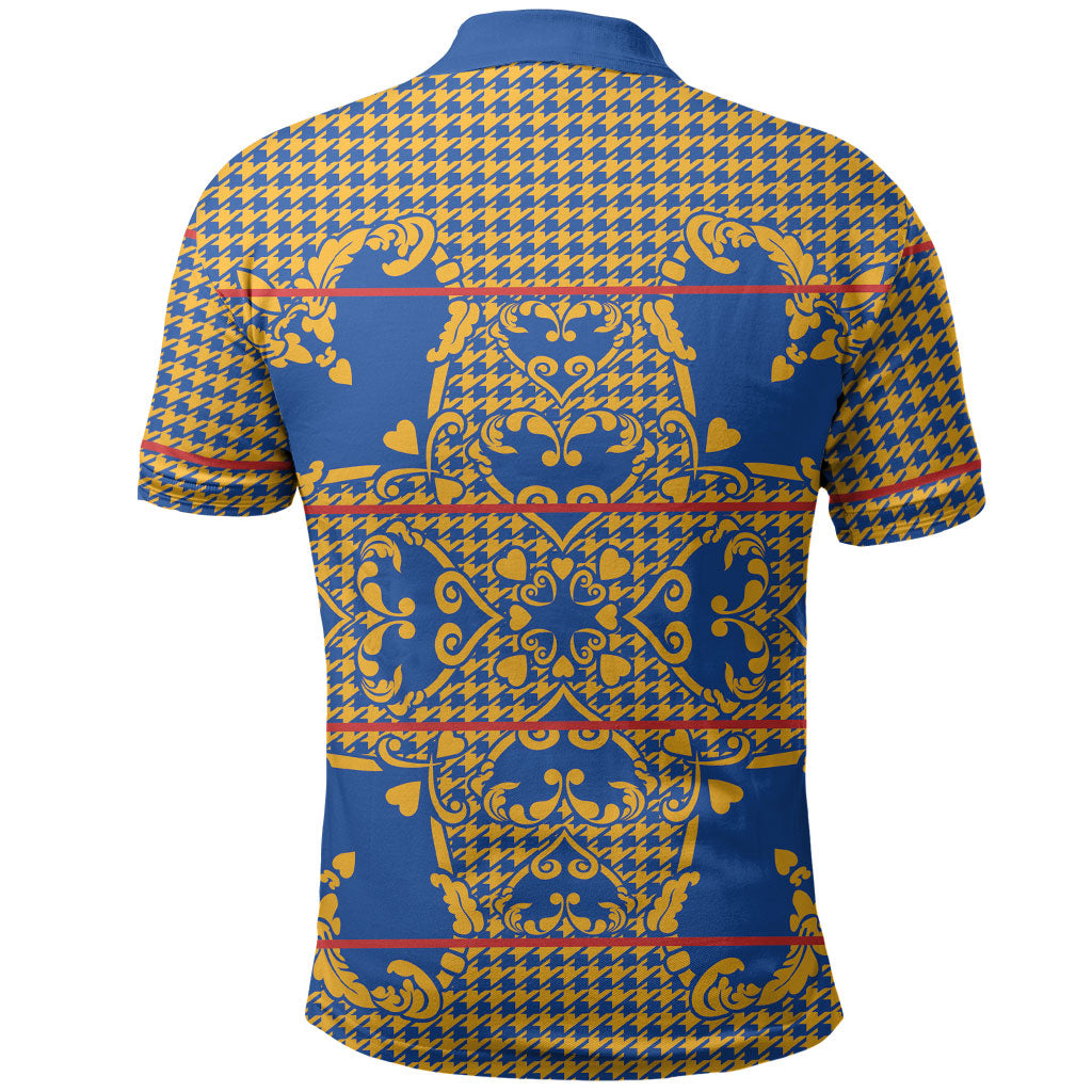 Cobalt Blue Hearts Crown Traditional Geometry Polo Shirt Seanamarena Basotho Blanket Inspired