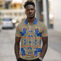 Cobalt Blue Hearts Crown Traditional Geometry Polo Shirt Seanamarena Basotho Blanket Inspired
