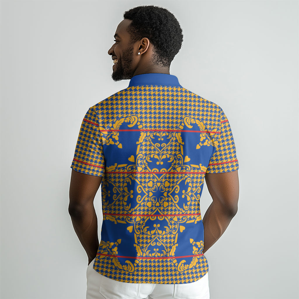 Cobalt Blue Hearts Crown Traditional Geometry Polo Shirt Seanamarena Basotho Blanket Inspired