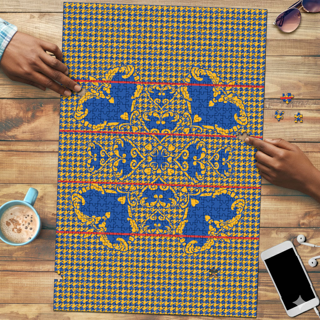 Cobalt Blue Hearts Crown Traditional Geometry Puzzle Seanamarena Basotho Blanket Inspired