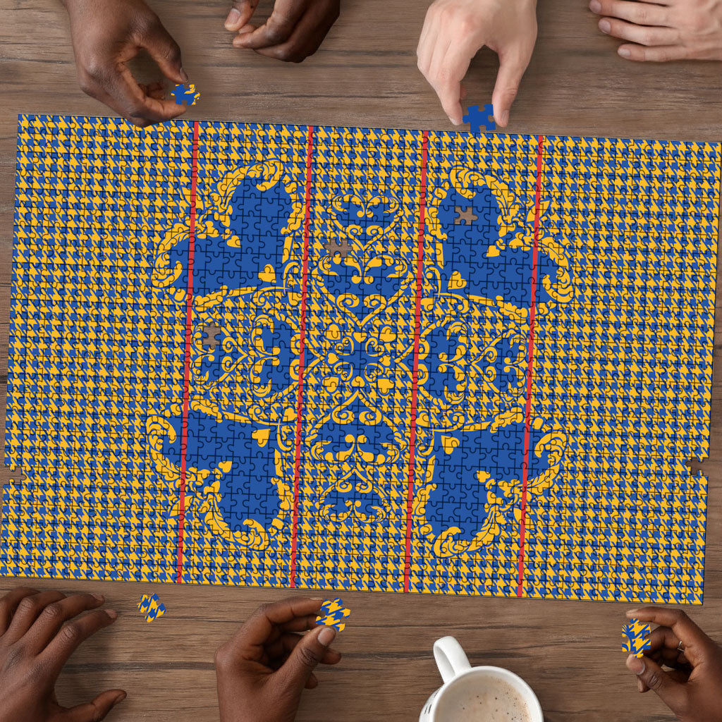 Cobalt Blue Hearts Crown Traditional Geometry Puzzle Seanamarena Basotho Blanket Inspired