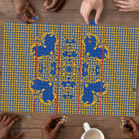 Cobalt Blue Hearts Crown Traditional Geometry Puzzle Seanamarena Basotho Blanket Inspired