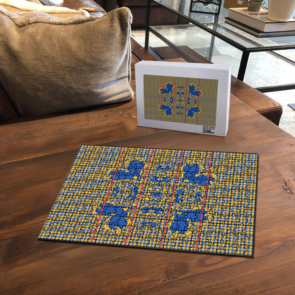 Cobalt Blue Hearts Crown Traditional Geometry Puzzle Seanamarena Basotho Blanket Inspired
