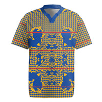 Cobalt Blue Hearts Crown Traditional Geometry Rugby Jersey Seanamarena Basotho Blanket Inspired