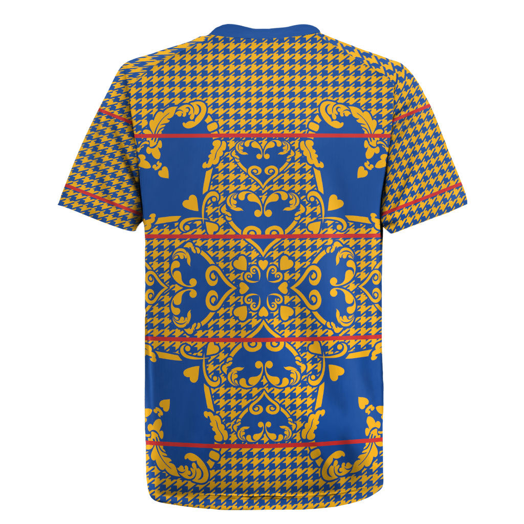 Cobalt Blue Hearts Crown Traditional Geometry Rugby Jersey Seanamarena Basotho Blanket Inspired