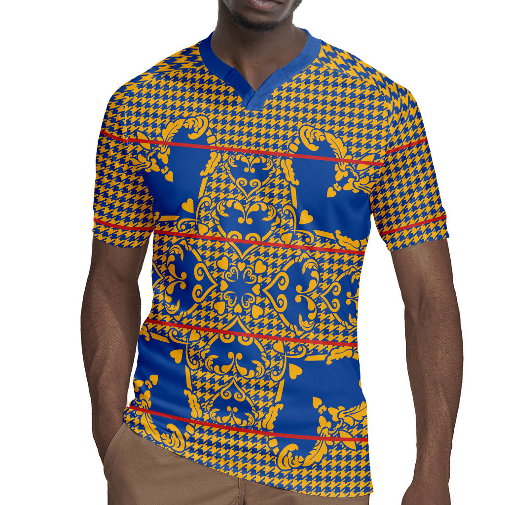 Cobalt Blue Hearts Crown Traditional Geometry Rugby Jersey Seanamarena Basotho Blanket Inspired