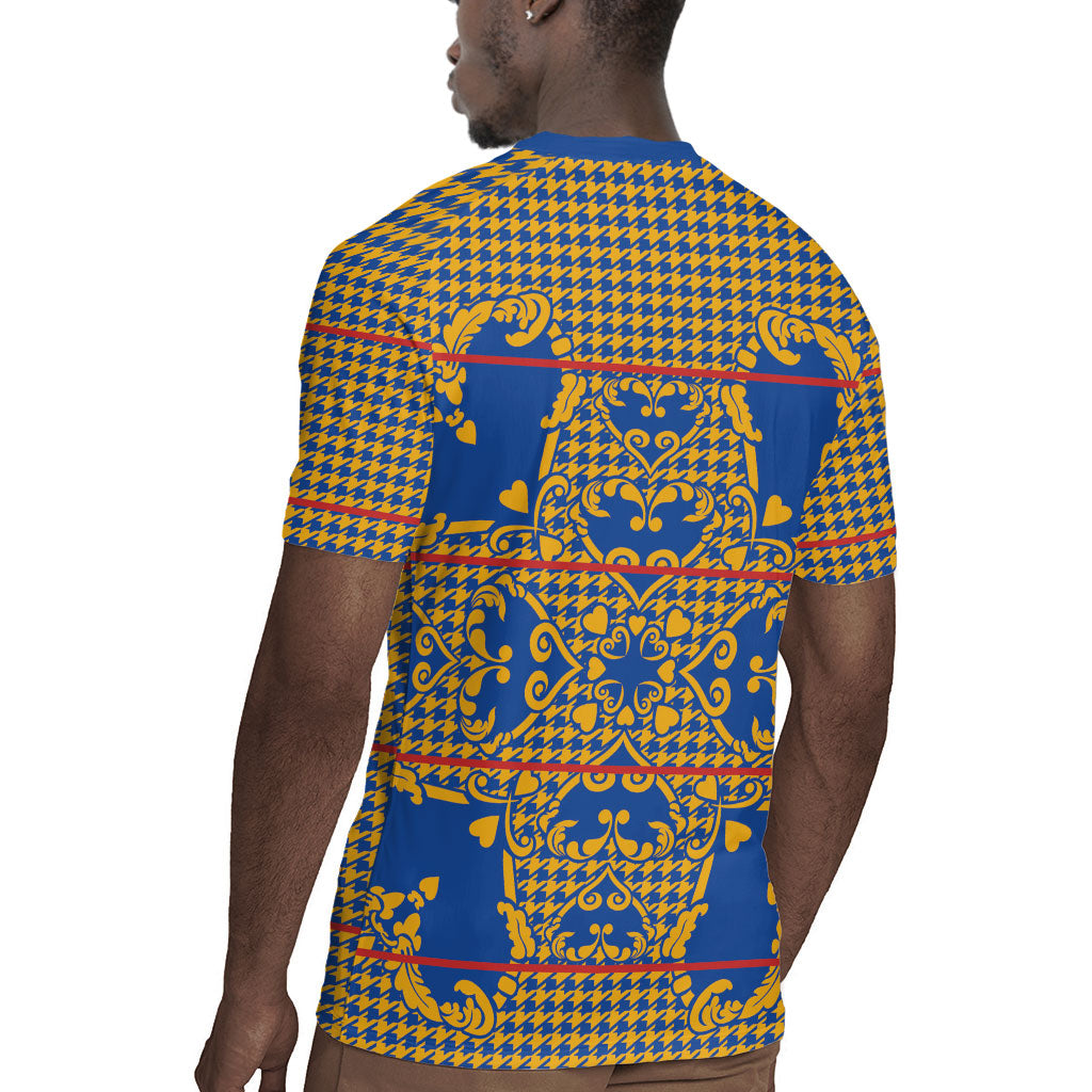Cobalt Blue Hearts Crown Traditional Geometry Rugby Jersey Seanamarena Basotho Blanket Inspired
