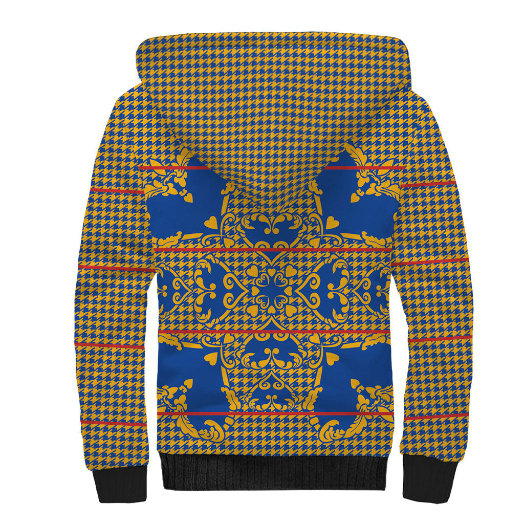 Cobalt Blue Hearts Crown Traditional Geometry Sherpa Hoodie Seanamarena Basotho Blanket Inspired