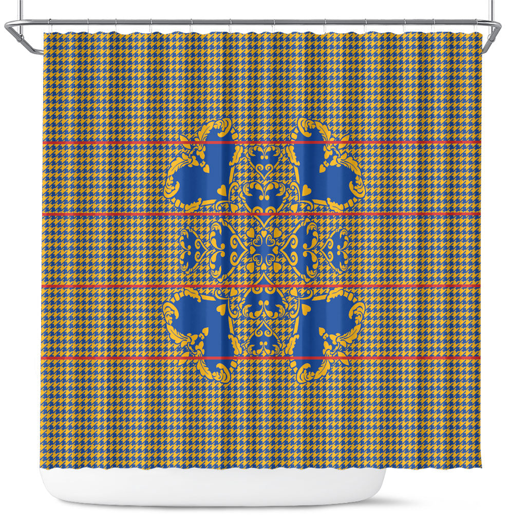 Cobalt Blue Hearts Crown Traditional Geometry Shower Curtain Seanamarena Basotho Blanket Inspired