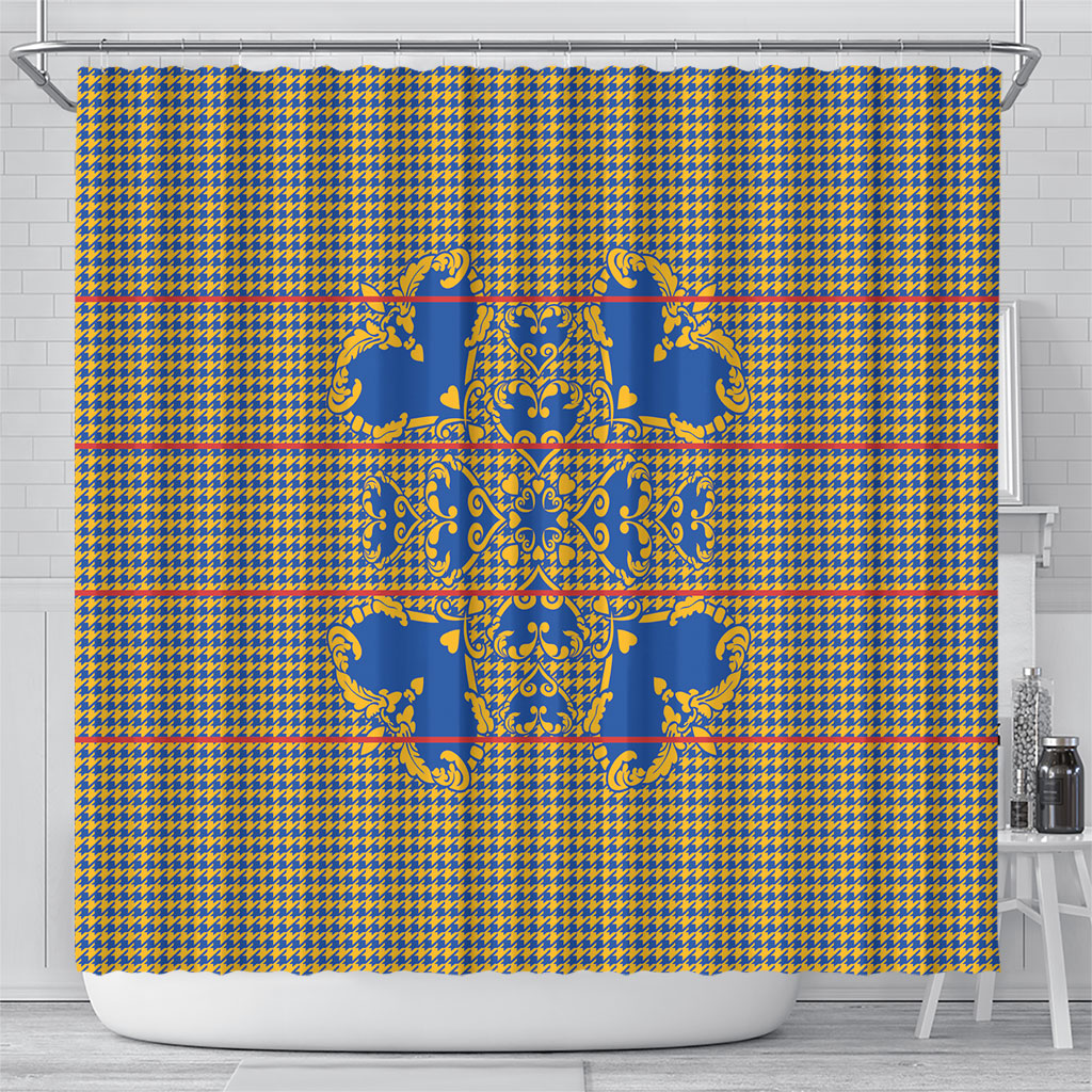 Cobalt Blue Hearts Crown Traditional Geometry Shower Curtain Seanamarena Basotho Blanket Inspired