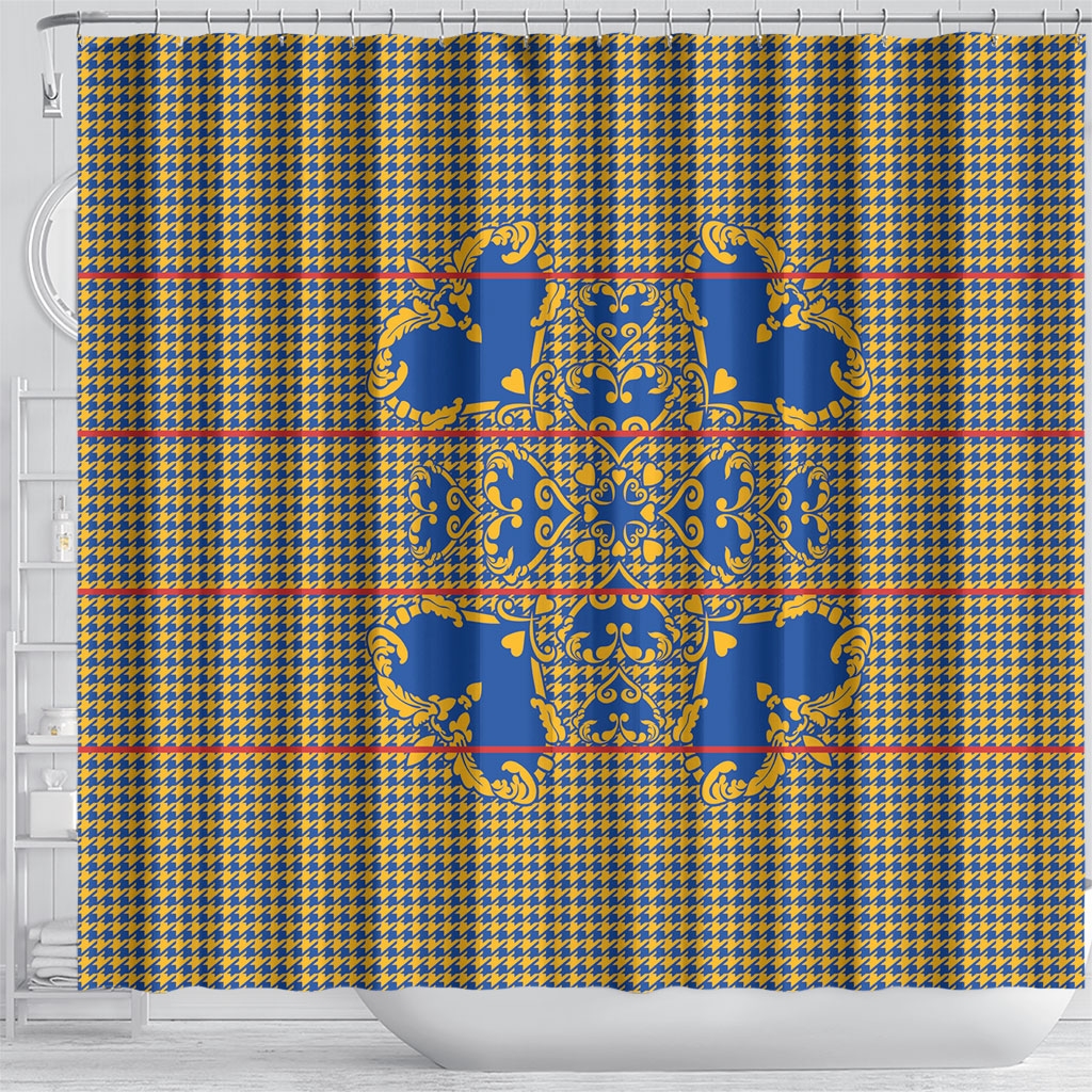 Cobalt Blue Hearts Crown Traditional Geometry Shower Curtain Seanamarena Basotho Blanket Inspired