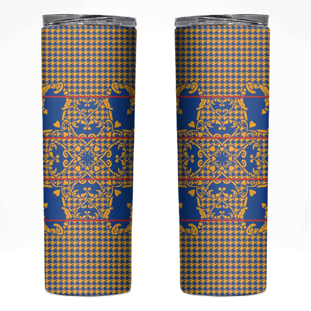 Cobalt Blue Hearts Crown Traditional Geometry Skinny Tumbler Seanamarena Basotho Blanket Inspired