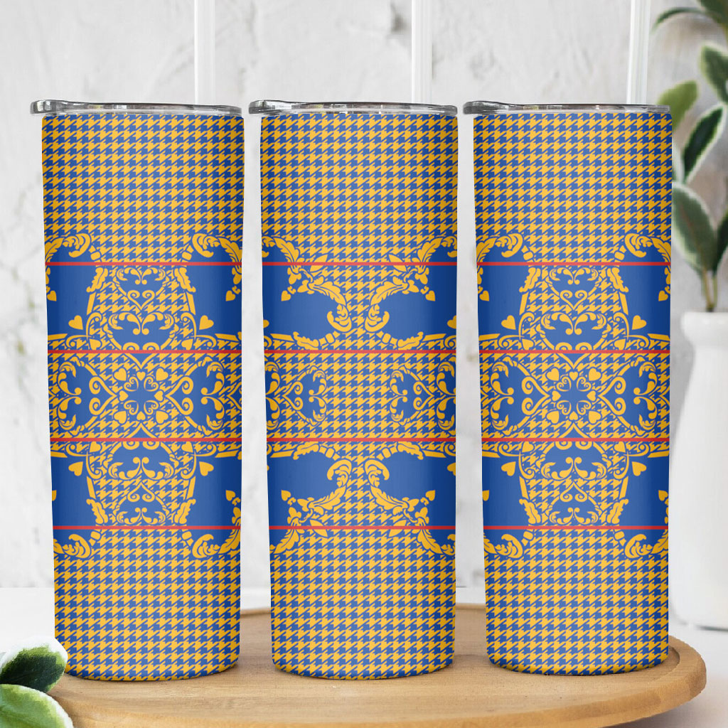 Cobalt Blue Hearts Crown Traditional Geometry Skinny Tumbler Seanamarena Basotho Blanket Inspired