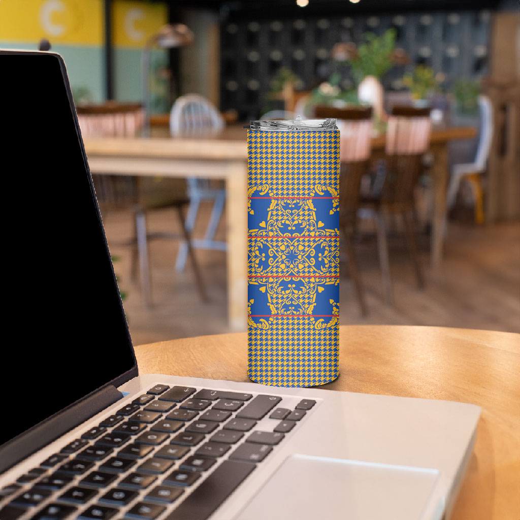 Cobalt Blue Hearts Crown Traditional Geometry Skinny Tumbler Seanamarena Basotho Blanket Inspired