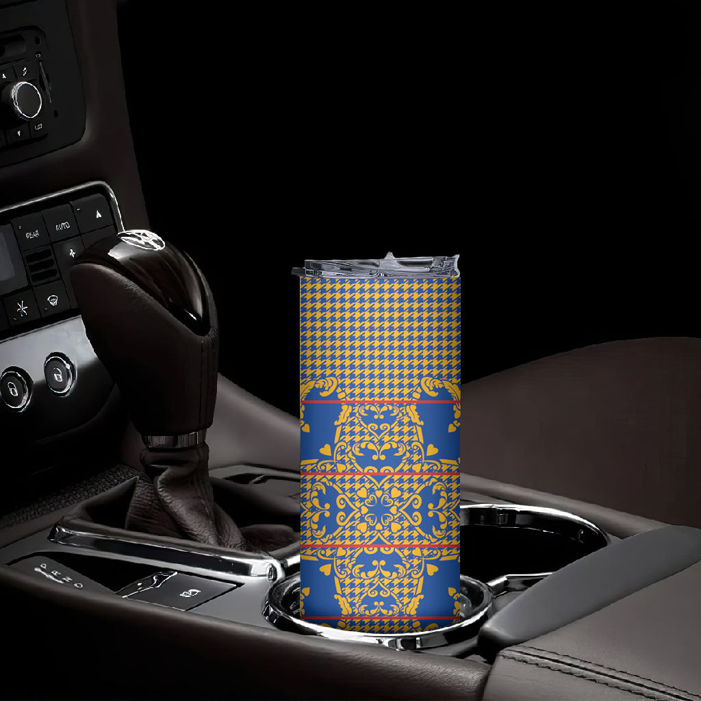 Cobalt Blue Hearts Crown Traditional Geometry Skinny Tumbler Seanamarena Basotho Blanket Inspired