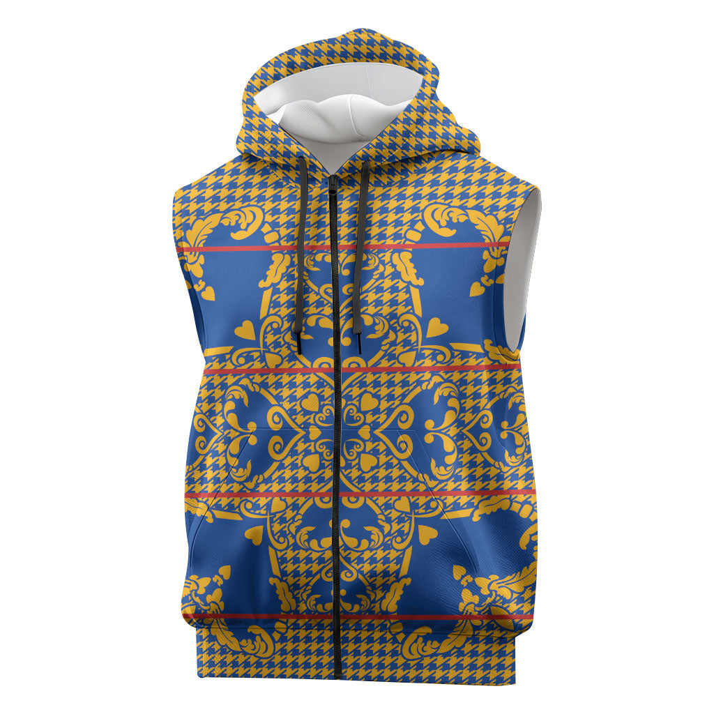 Cobalt Blue Hearts Crown Traditional Geometry Sleeveless Zip Hoodie Seanamarena Basotho Blanket Inspired