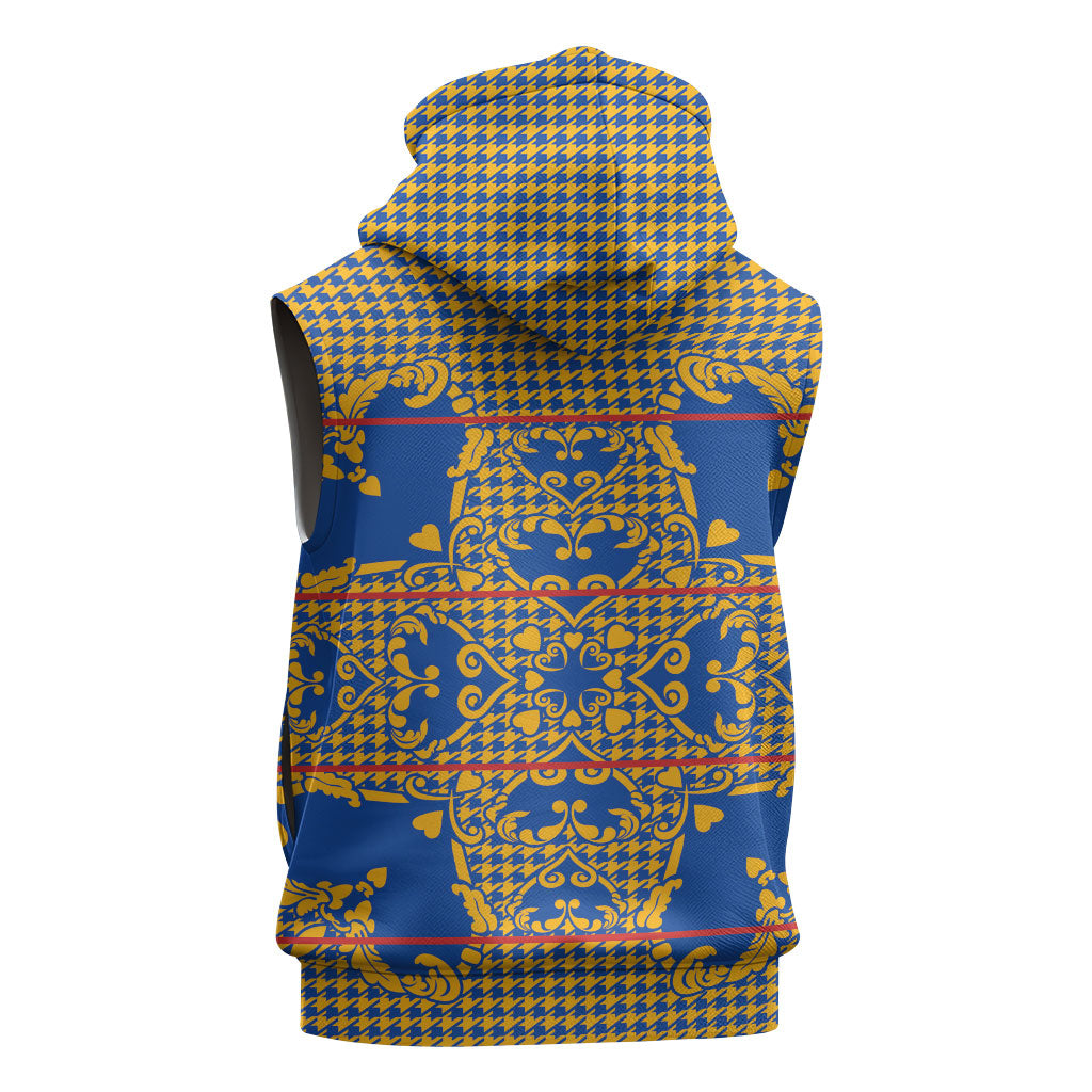 Cobalt Blue Hearts Crown Traditional Geometry Sleeveless Zip Hoodie Seanamarena Basotho Blanket Inspired