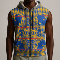 Cobalt Blue Hearts Crown Traditional Geometry Sleeveless Zip Hoodie Seanamarena Basotho Blanket Inspired