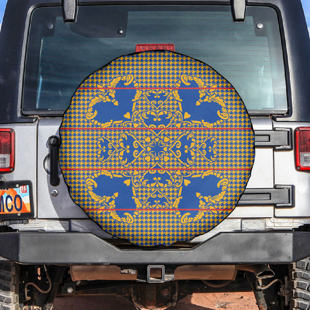 Cobalt Blue Hearts Crown Traditional Geometry Spare Tire Cover Seanamarena Basotho Blanket Inspired