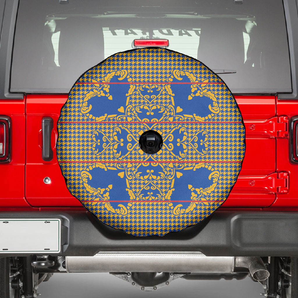 Cobalt Blue Hearts Crown Traditional Geometry Spare Tire Cover Seanamarena Basotho Blanket Inspired