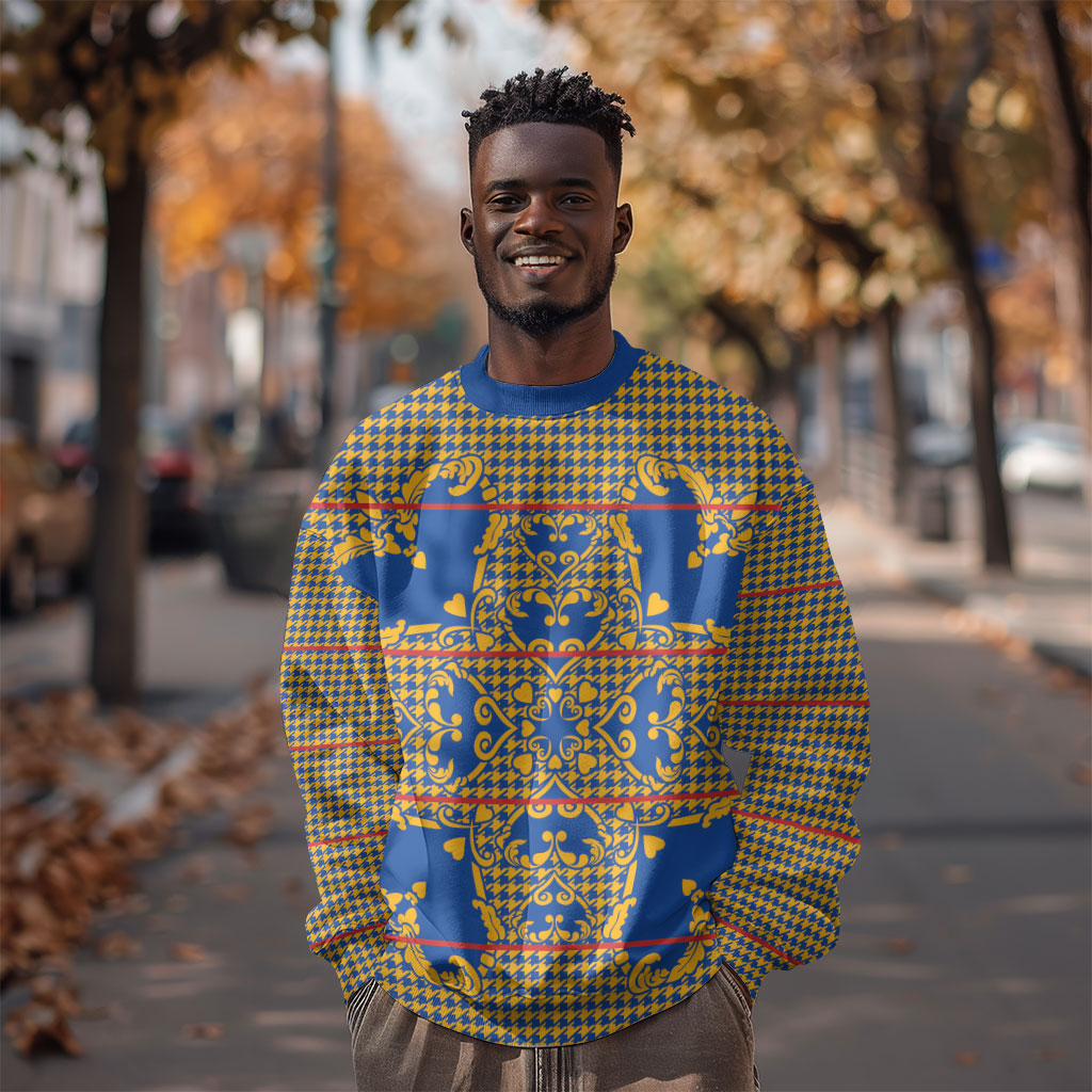 Cobalt Blue Hearts Crown Traditional Geometry Sweatshirt Seanamarena Basotho Blanket Inspired