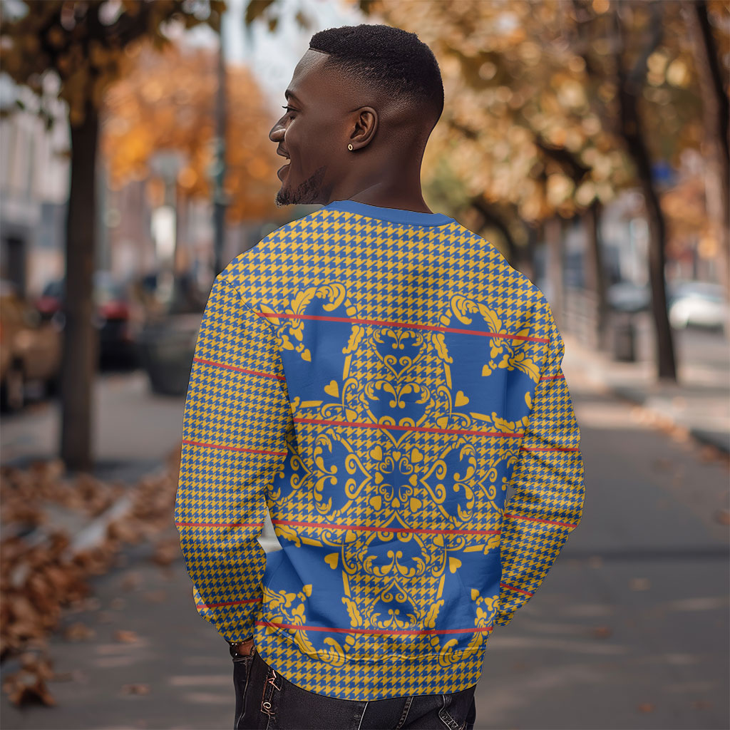 Cobalt Blue Hearts Crown Traditional Geometry Sweatshirt Seanamarena Basotho Blanket Inspired