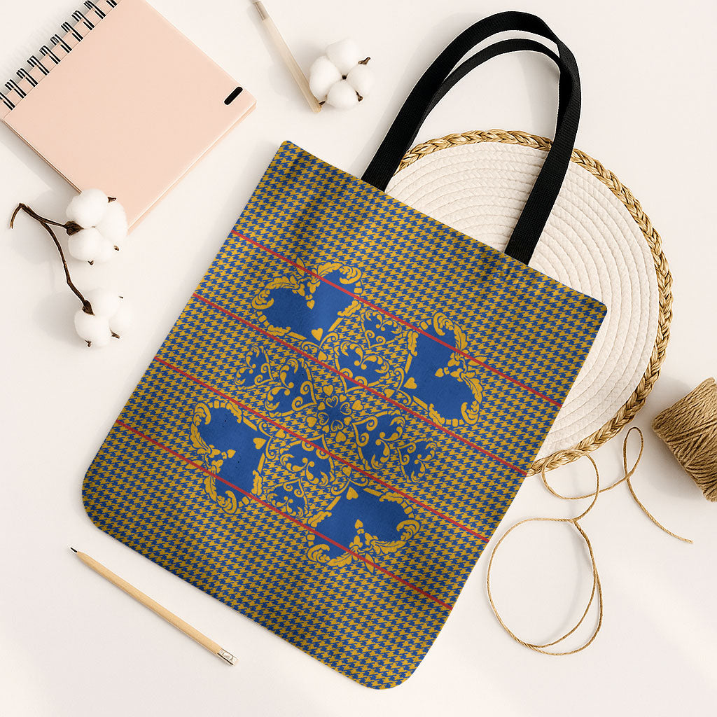 Cobalt Blue Hearts Crown Traditional Geometry Tote Bag Seanamarena Basotho Blanket Inspired