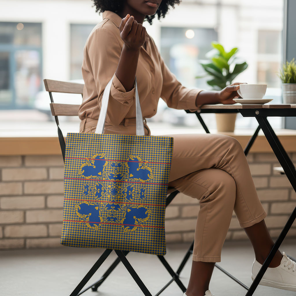 Cobalt Blue Hearts Crown Traditional Geometry Tote Bag Seanamarena Basotho Blanket Inspired