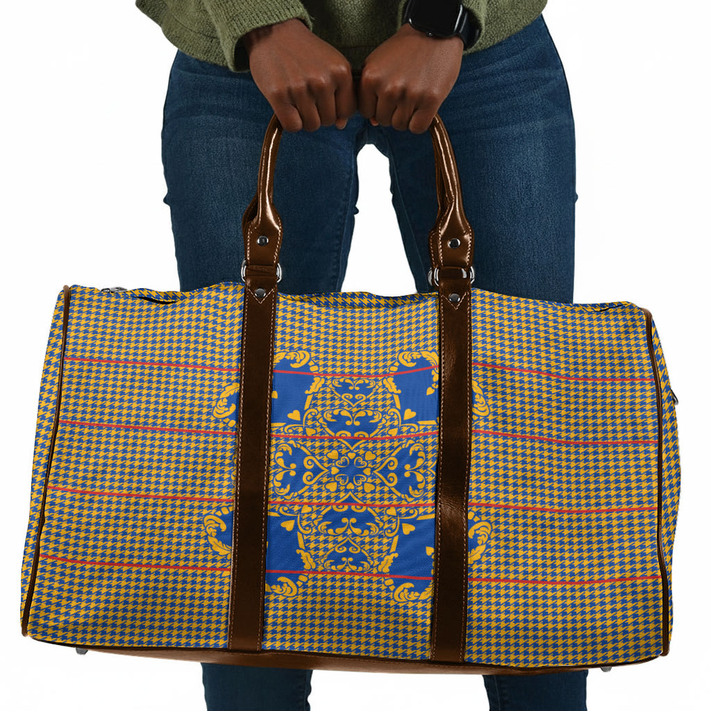 Cobalt Blue Hearts Crown Traditional Geometry Travel Bag Seanamarena Basotho Blanket Inspired