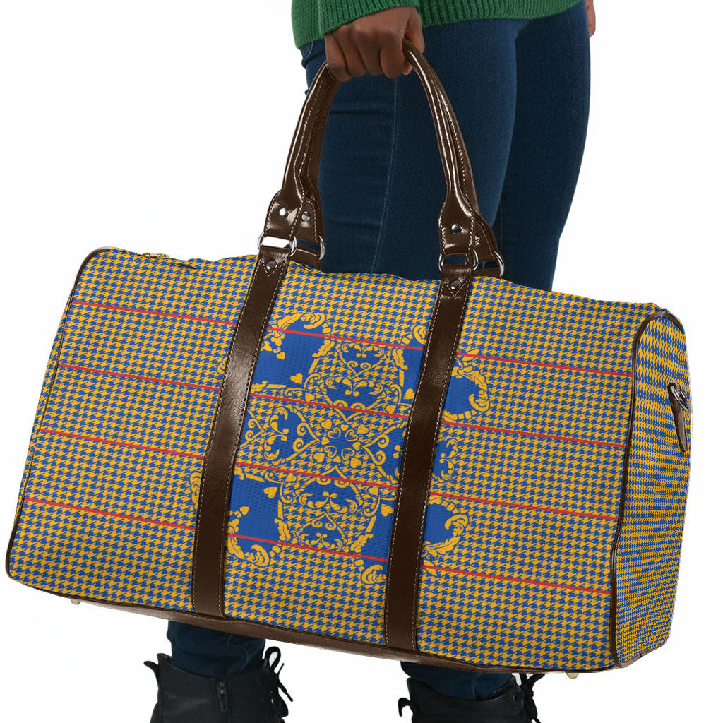 Cobalt Blue Hearts Crown Traditional Geometry Travel Bag Seanamarena Basotho Blanket Inspired