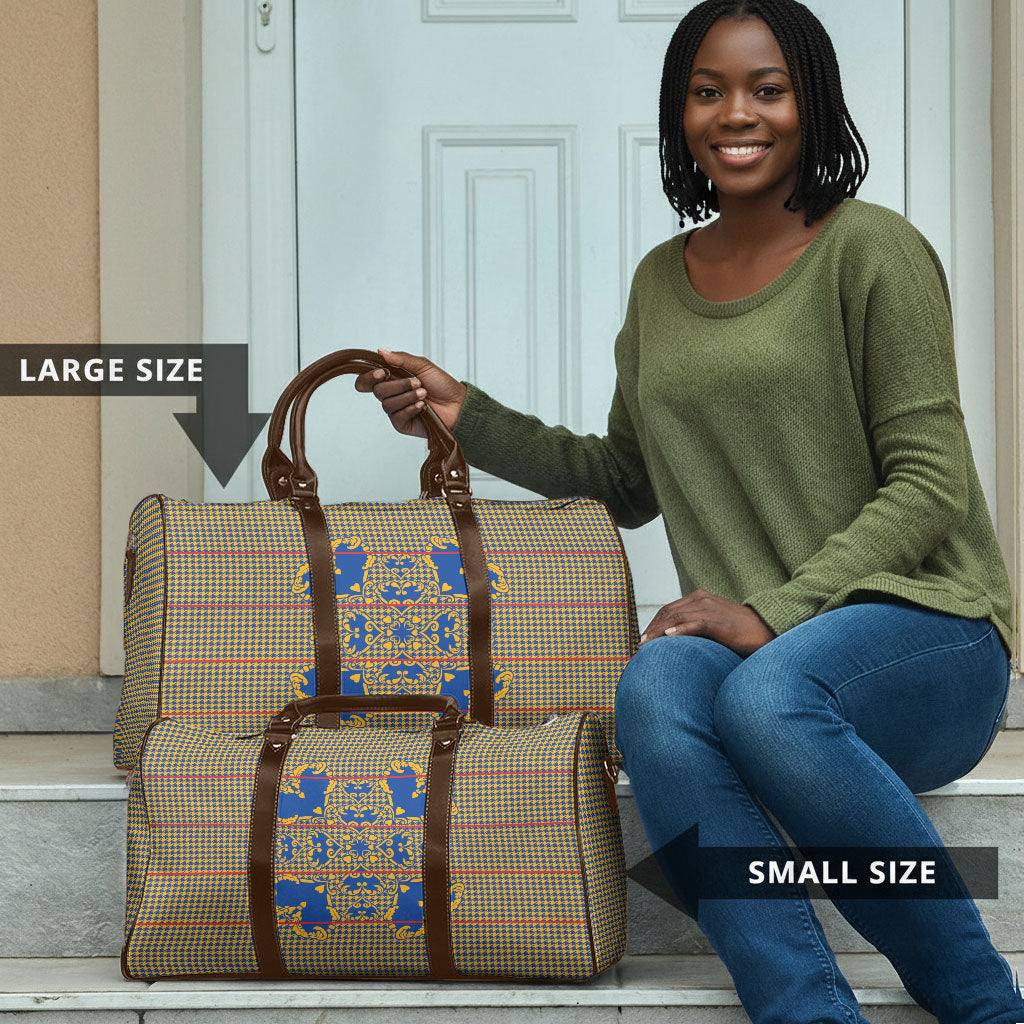 Cobalt Blue Hearts Crown Traditional Geometry Travel Bag Seanamarena Basotho Blanket Inspired