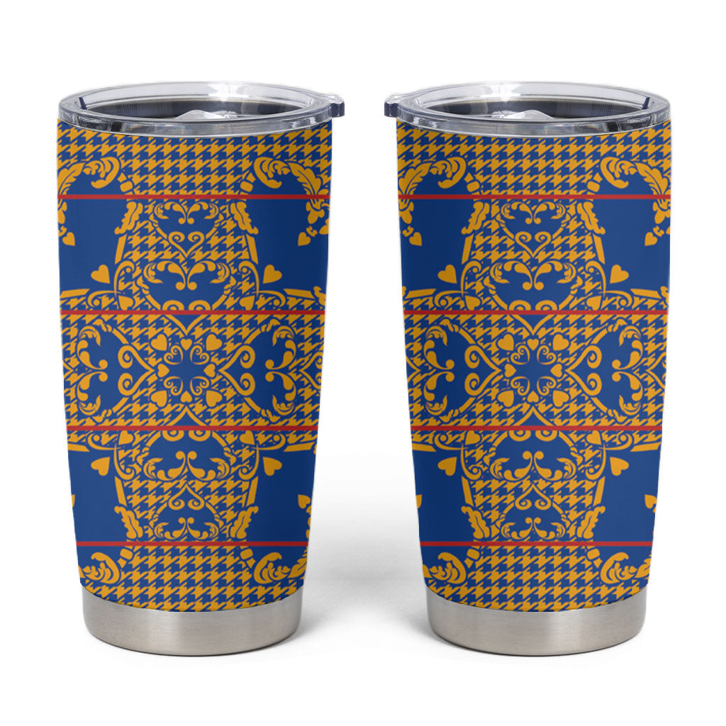 Cobalt Blue Hearts Crown Traditional Geometry Tumbler Cup Seanamarena Basotho Blanket Inspired