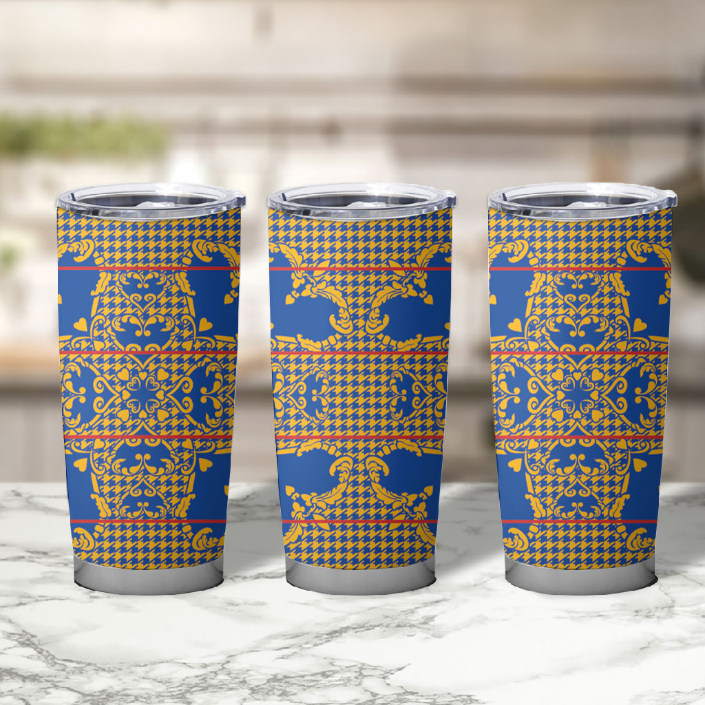 Cobalt Blue Hearts Crown Traditional Geometry Tumbler Cup Seanamarena Basotho Blanket Inspired