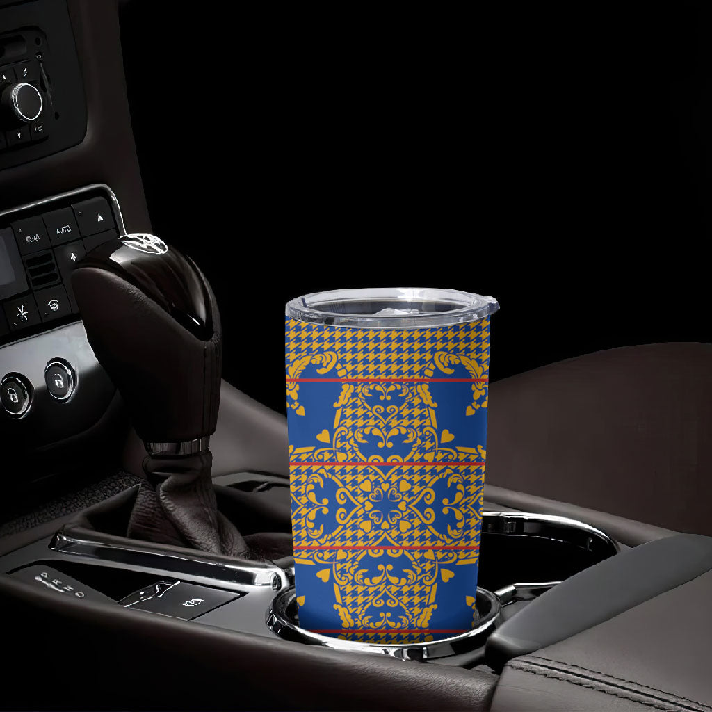 Cobalt Blue Hearts Crown Traditional Geometry Tumbler Cup Seanamarena Basotho Blanket Inspired