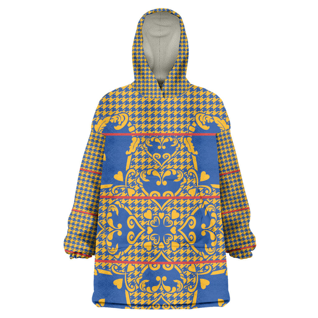Cobalt Blue Hearts Crown Traditional Geometry Wearable Blanket Hoodie Seanamarena Basotho Blanket Inspired