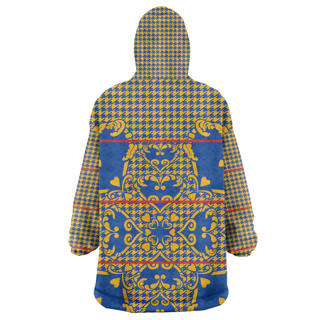 Cobalt Blue Hearts Crown Traditional Geometry Wearable Blanket Hoodie Seanamarena Basotho Blanket Inspired