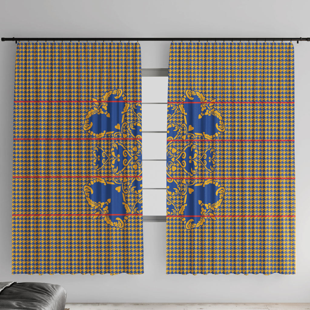 Cobalt Blue Hearts Crown Traditional Geometry Window Curtain Seanamarena Basotho Blanket Inspired