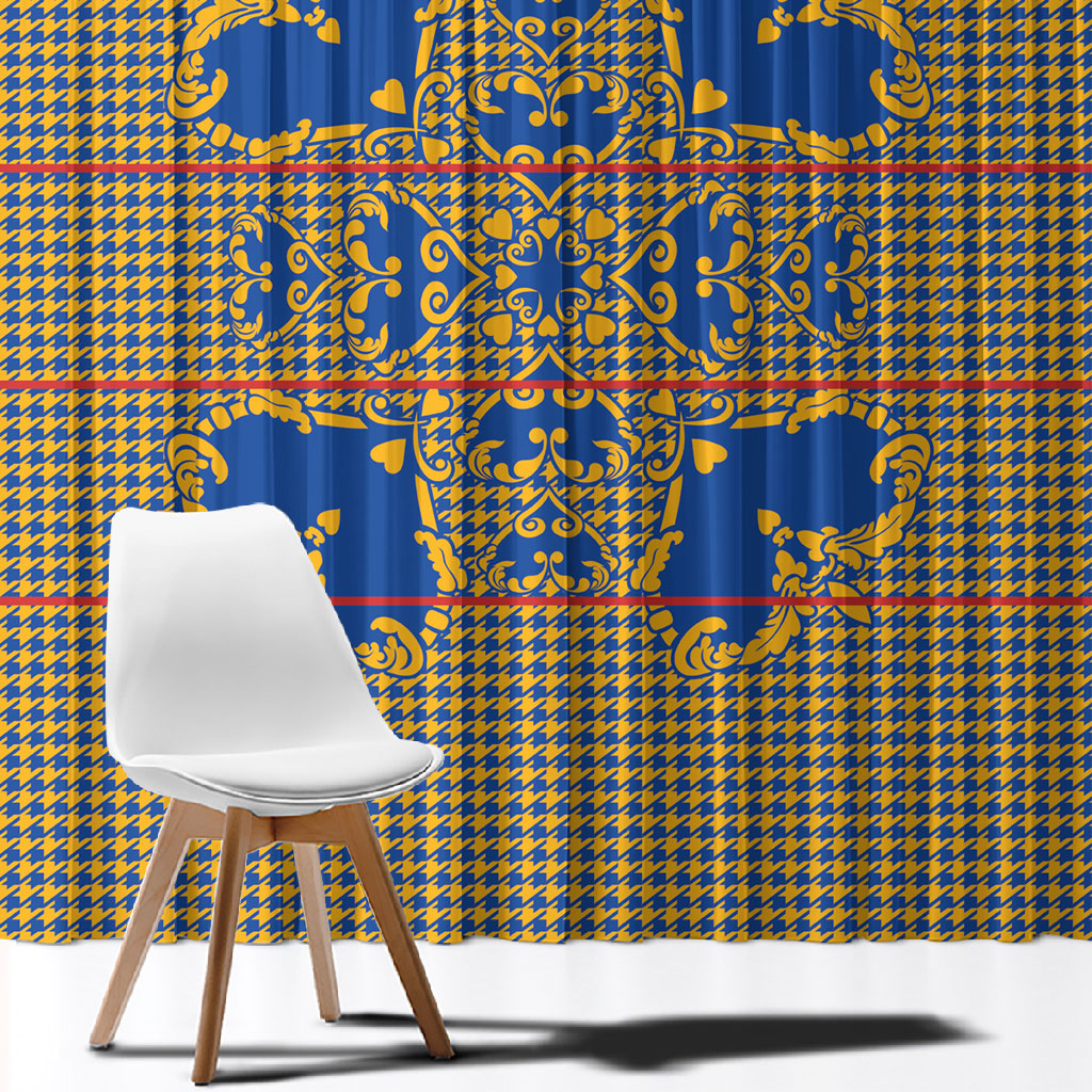 Cobalt Blue Hearts Crown Traditional Geometry Window Curtain Seanamarena Basotho Blanket Inspired