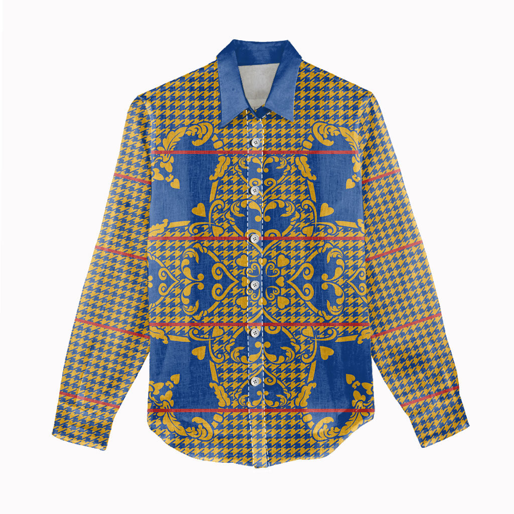 Cobalt Blue Hearts Crown Traditional Geometry Women Casual Shirt Seanamarena Basotho Blanket Inspired