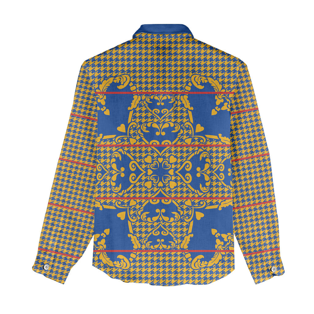 Cobalt Blue Hearts Crown Traditional Geometry Women Casual Shirt Seanamarena Basotho Blanket Inspired